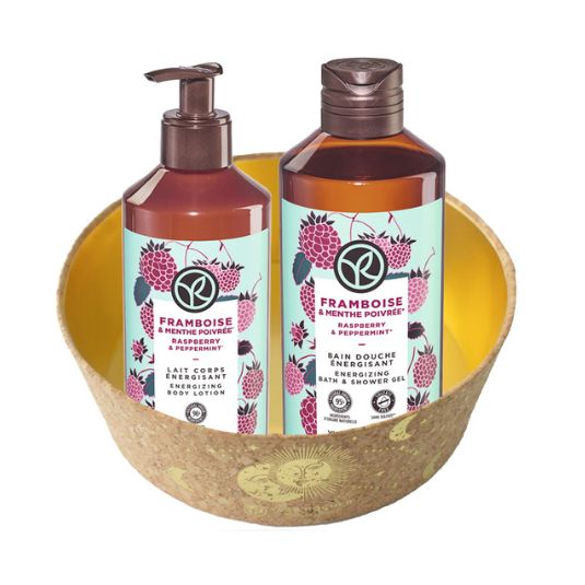 SET SHOWER GEL FRAMBUESA Y HIERBA BUENA 400ML+BODY LOTION RASPBERRY & PEPPERMINT 390ML+ BASKET
